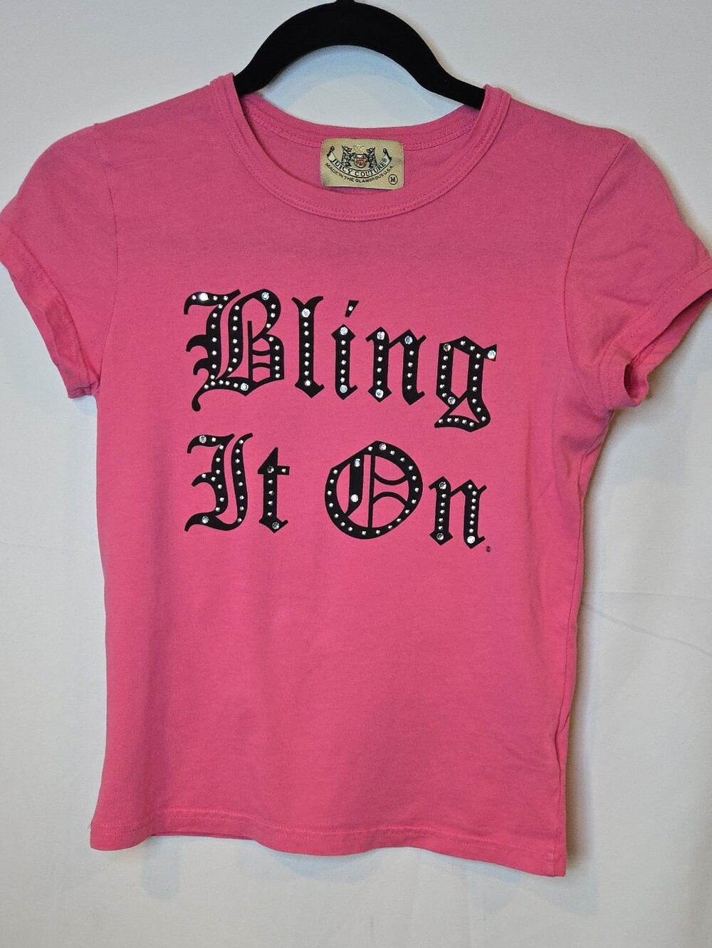 Juicy Couture Vintage Y2K 90s Pink "Bling It On" Graphic Baby Tee Medium